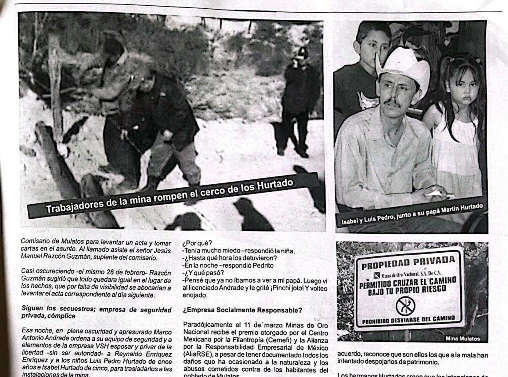 Newspaper coverage of the 2009 detention of two minors by Minas de Oro Nacional security guards