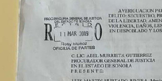 Official PGJE stamp: 11 MAR 2009, Rosy Muñoz, Oficialía de Partes